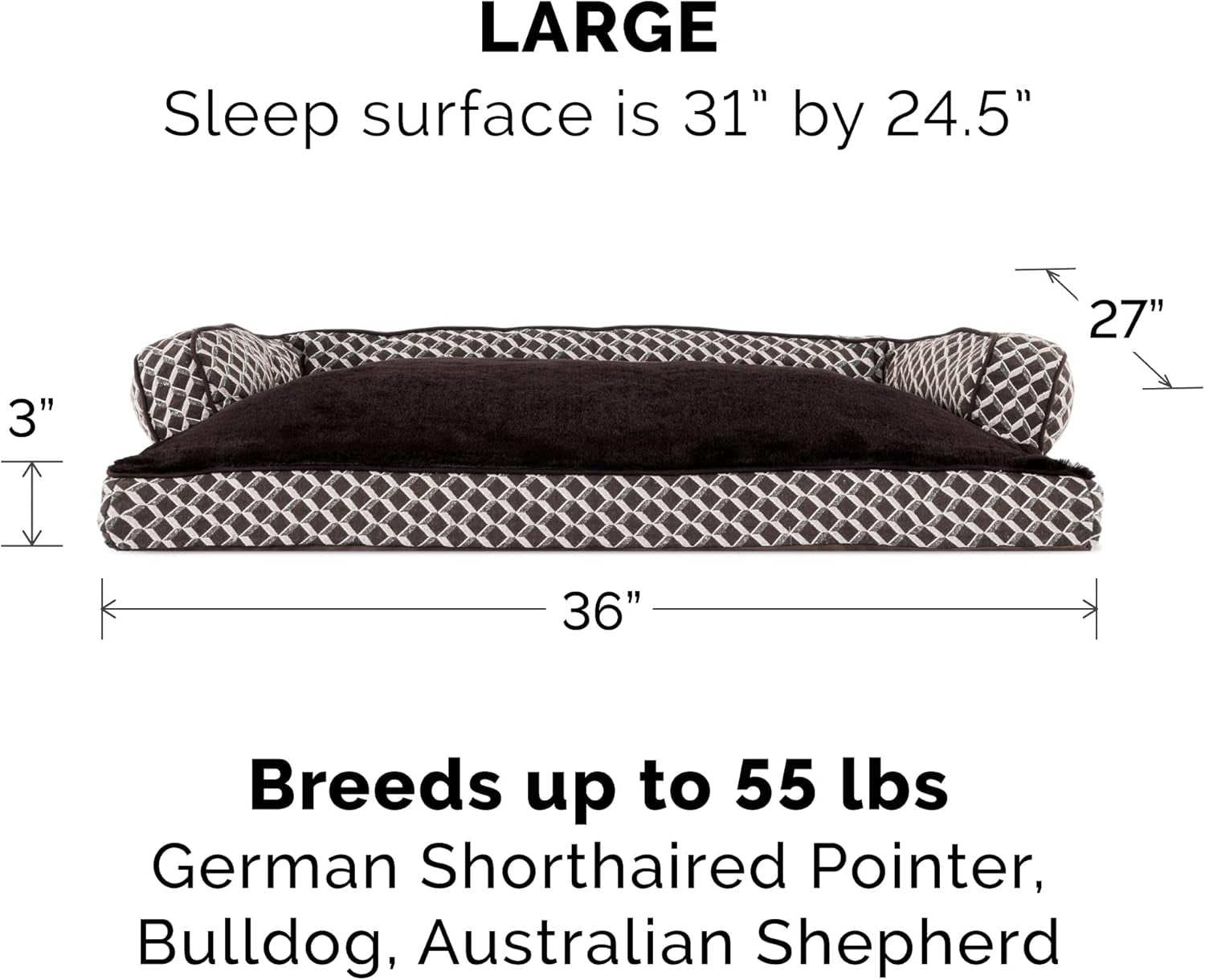 Large Plush Bolster Dog Bed Couch - PetOhPets