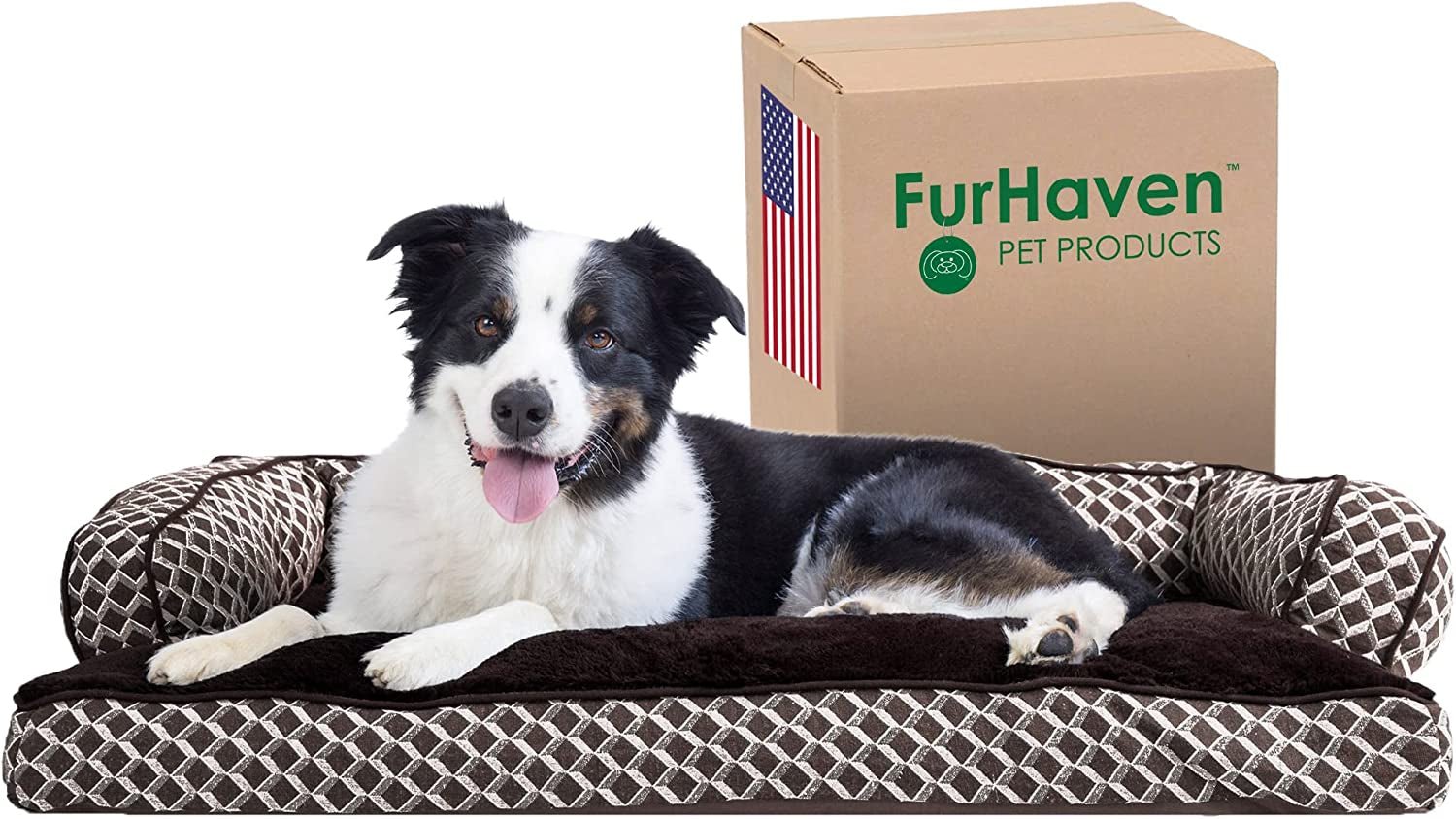 Large Plush Bolster Dog Bed Couch - PetOhPets