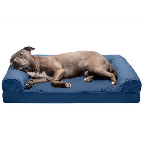 Pet Products Quilted Orthopedic Sofa Pet Bed for Dogs & Cats - Navy, Large - PetOhPets