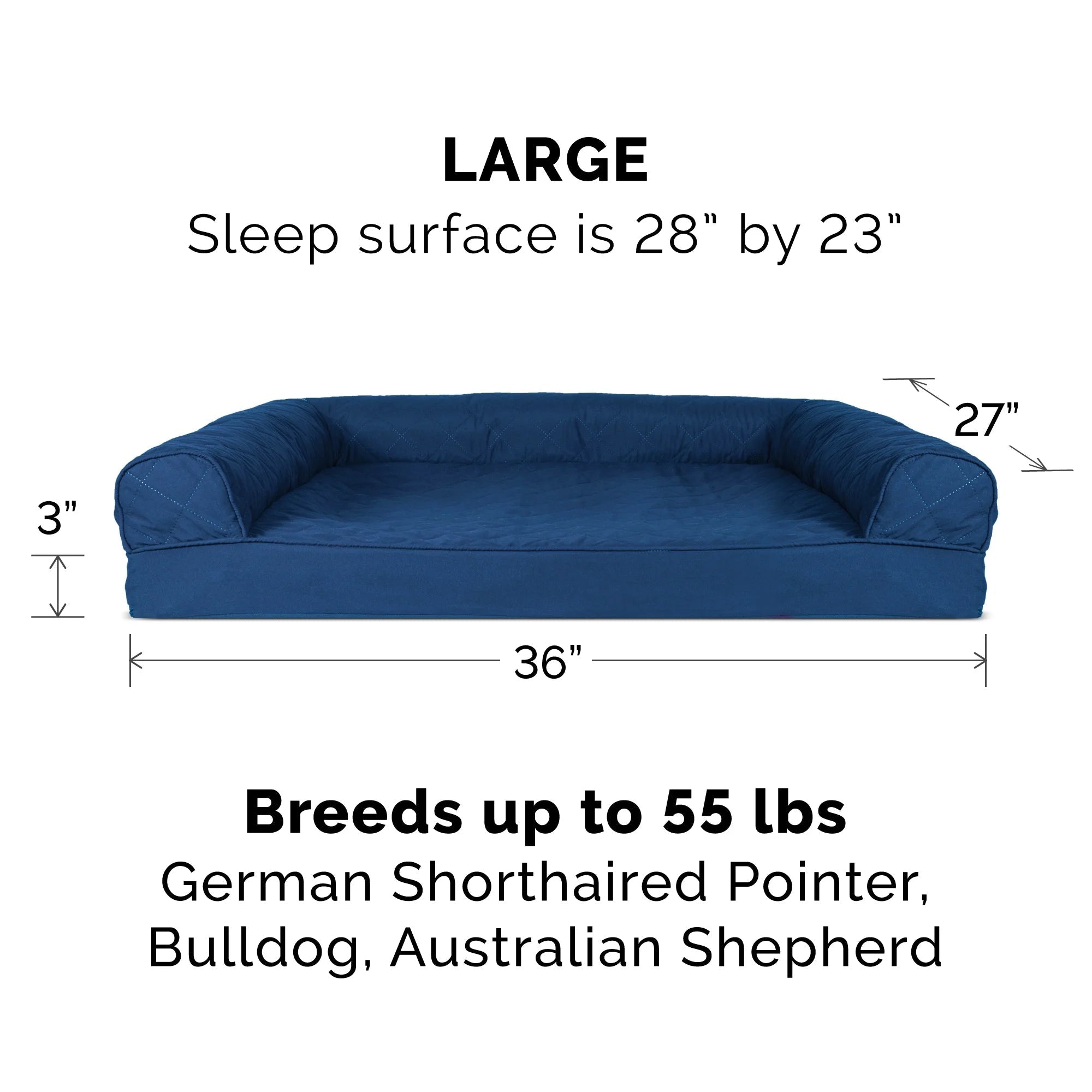 Pet Products Quilted Orthopedic Sofa Pet Bed for Dogs & Cats - Navy, Large - PetOhPets