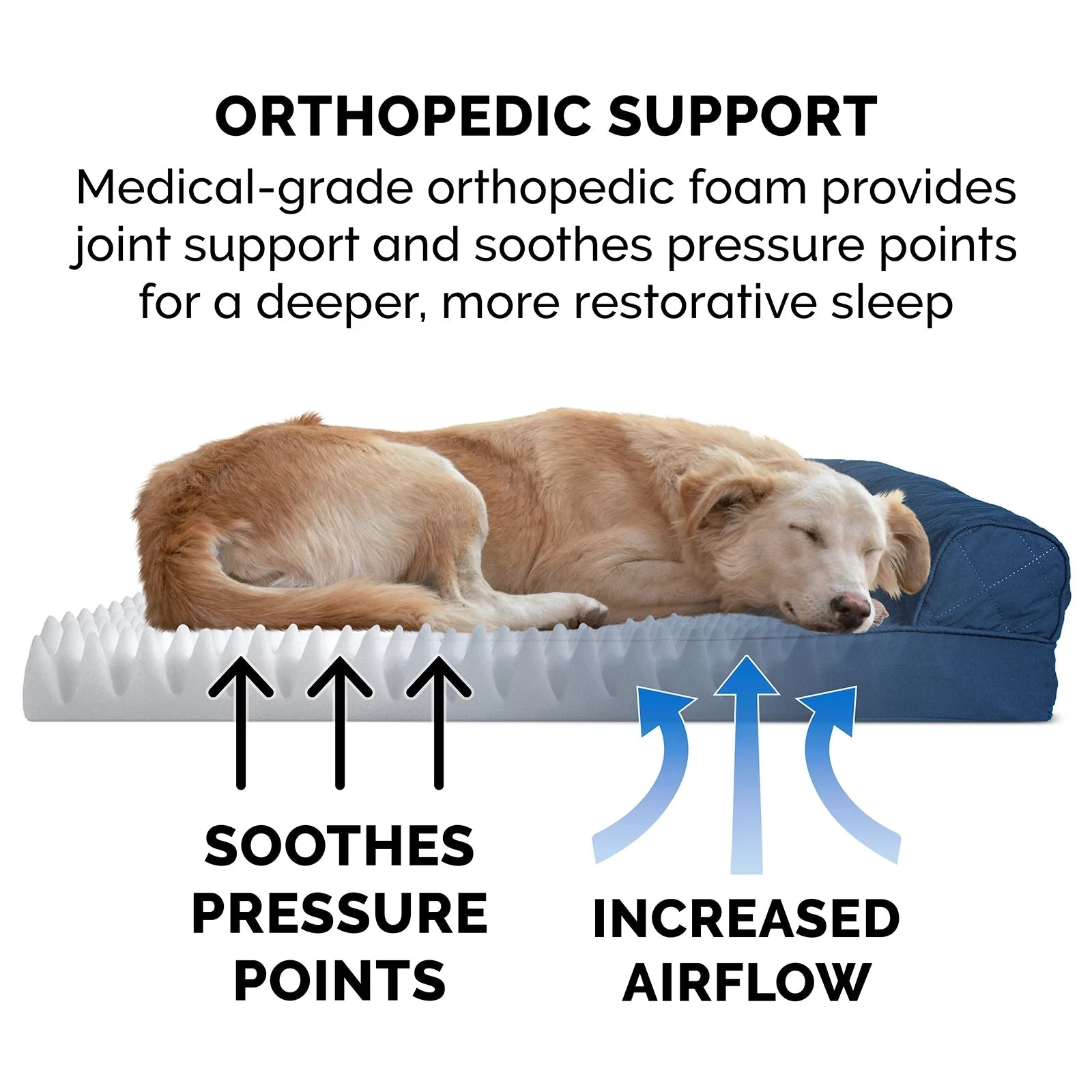 Pet Products Quilted Orthopedic Sofa Pet Bed for Dogs & Cats - Navy, Large - PetOhPets