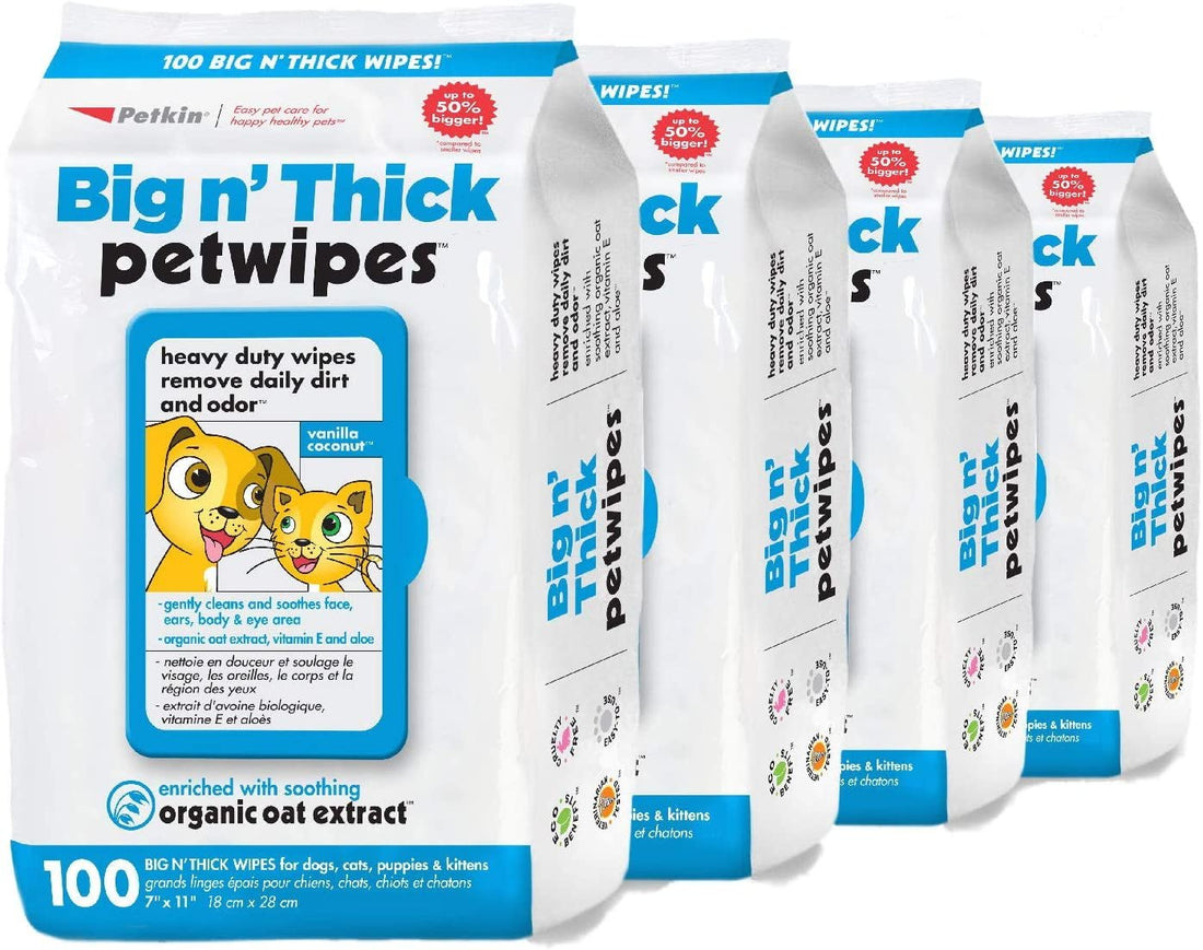 Pet Wipes for Dogs and Cats, 400 Wipes - Large Pet Wipes for Dogs and Cats - Cleans Ears, Face, Butt, Body and Eye Area - Convenient, Ideal for Home or Travel - 4 Packs of 100 Wipes - PetOhPets