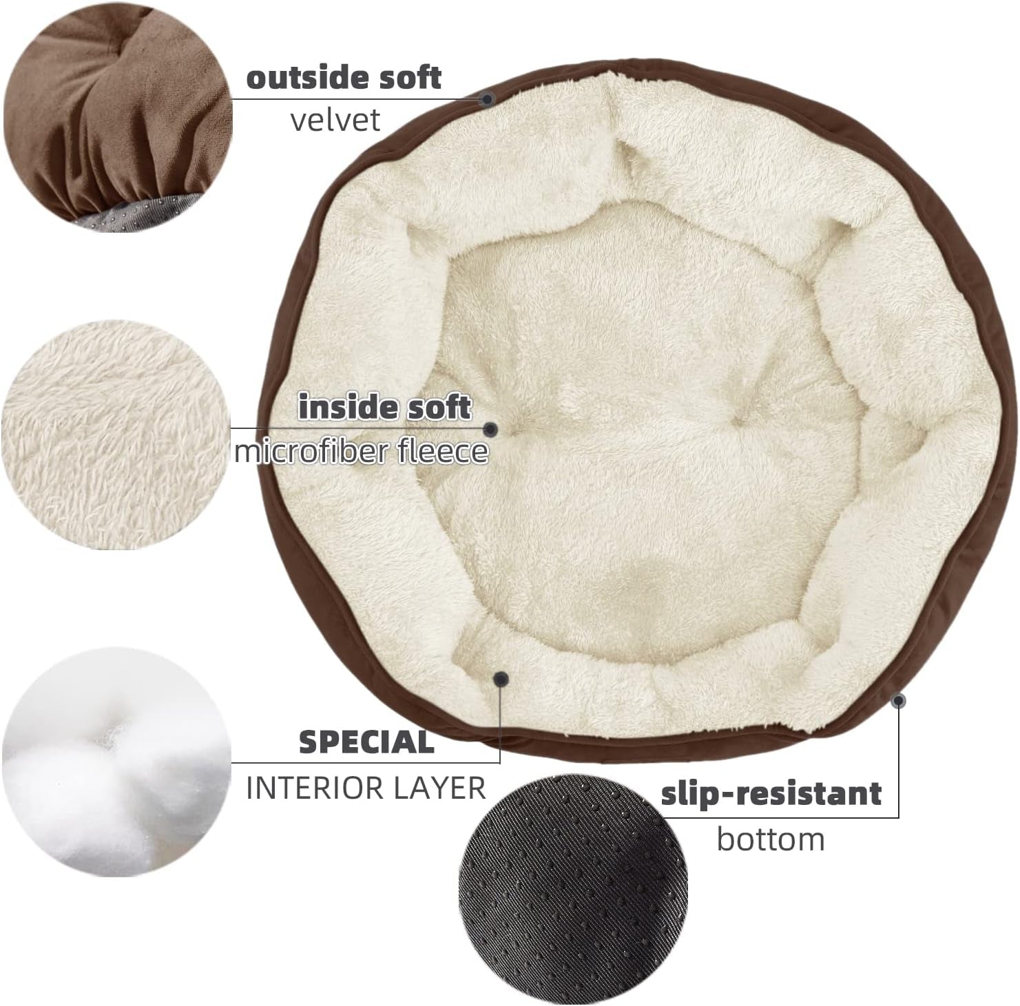 Small Dog Bed for Small Dogs, Cat Beds for Indoor Cats, Pet Bed for Puppy and Kitty, Extra Soft & Machine Washable with Anti-Slip & Water-Resistant Oxford Bottom, Brown, 20 Inches - PetOhPets