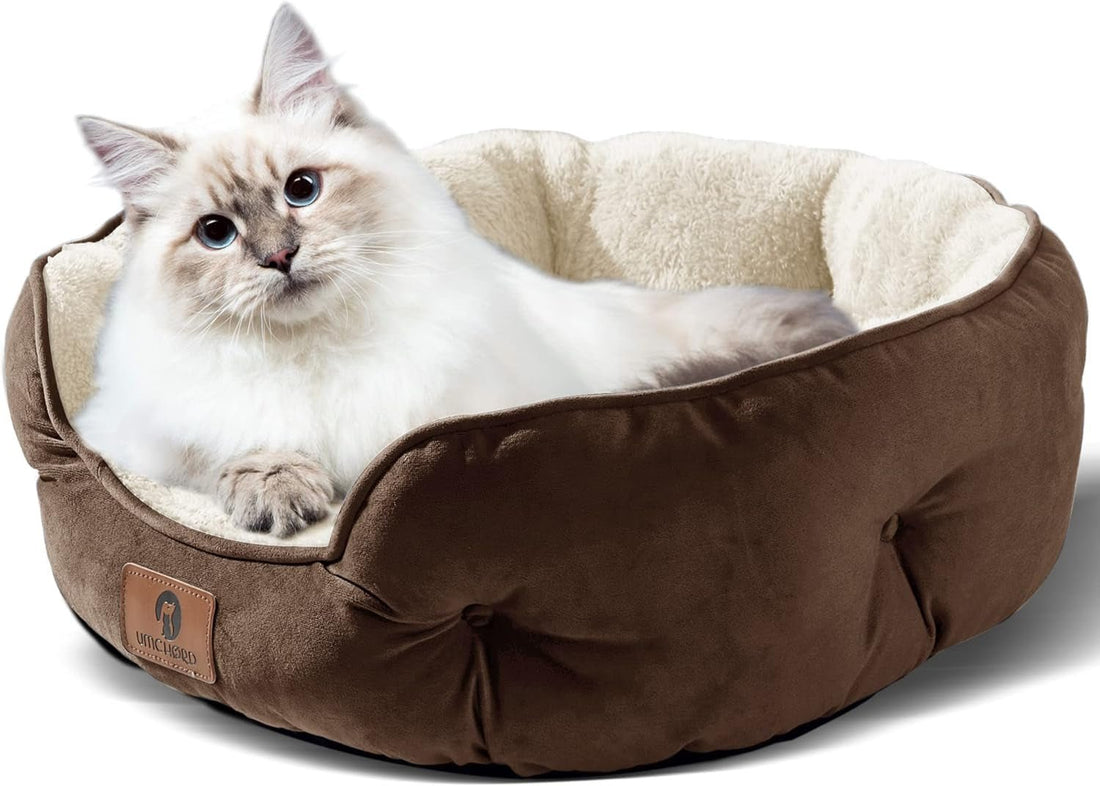 Small Dog Bed for Small Dogs, Cat Beds for Indoor Cats, Pet Bed for Puppy and Kitty, Extra Soft & Machine Washable with Anti-Slip & Water-Resistant Oxford Bottom, Brown, 20 Inches - PetOhPets