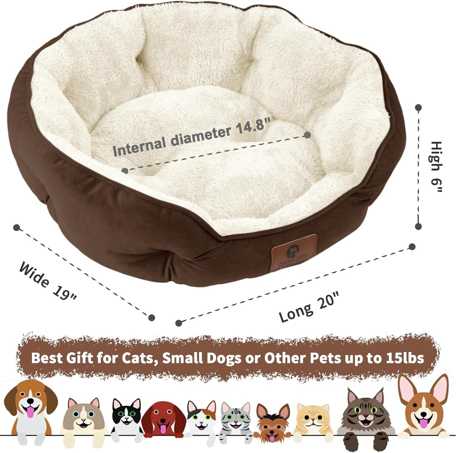 Small Dog Bed for Small Dogs, Cat Beds for Indoor Cats, Pet Bed for Puppy and Kitty, Extra Soft & Machine Washable with Anti-Slip & Water-Resistant Oxford Bottom, Brown, 20 Inches - PetOhPets