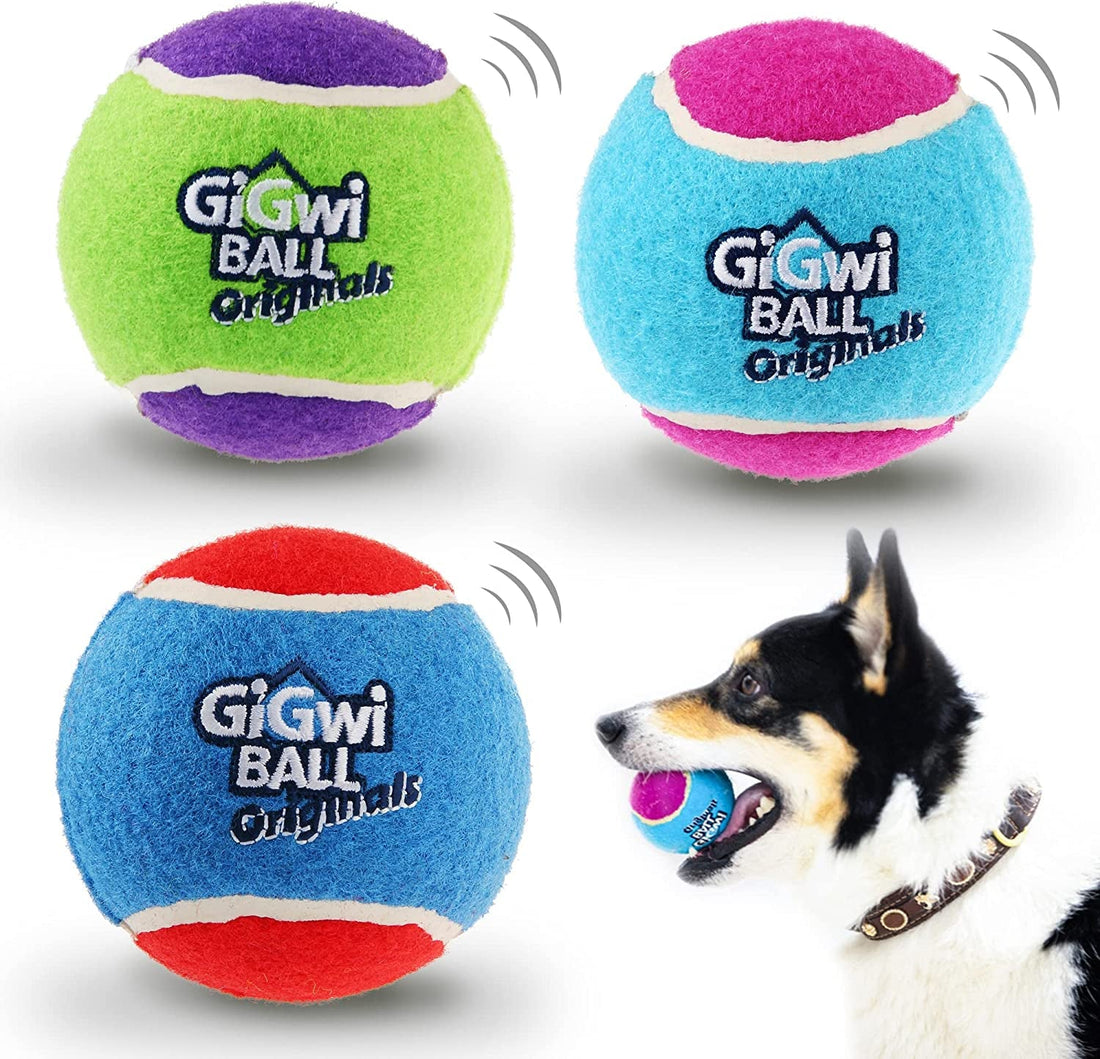 Tennis Balls for Dogs, Squeaky Dog Tennis Balls for Exercise, High Bouncy Pet Ball Bright Colors 2.5 Inches, Interactive Funny Dog Toys for All Breeds of Dogs Indoor & Outdoor Dog Games, 3 Pack - PetOhPets