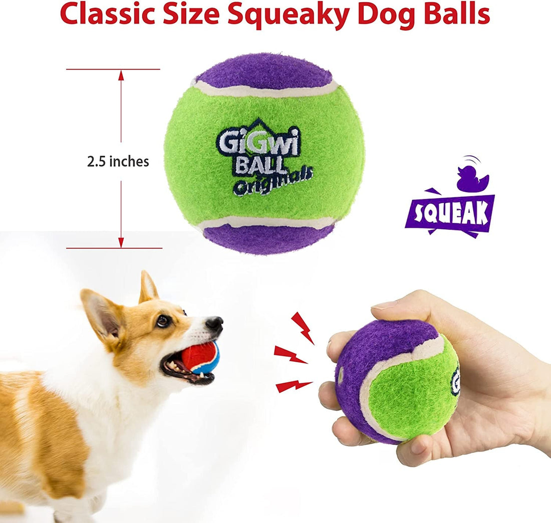 Tennis Balls for Dogs, Squeaky Dog Tennis Balls for Exercise, High Bouncy Pet Ball Bright Colors 2.5 Inches, Interactive Funny Dog Toys for All Breeds of Dogs Indoor & Outdoor Dog Games, 3 Pack - PetOhPets