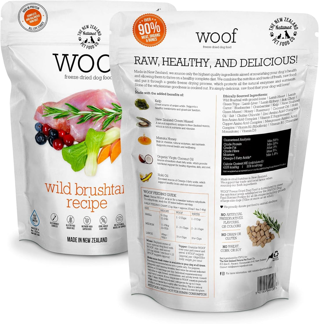 The New Zealand Natural Pet Food Co WOOF Freeze Dried Dog Food - Wild Brushtail Recipe, High Protein Dog Treats, Dog Food Toppers & Meals, 2.2 Lb - PetOhPets