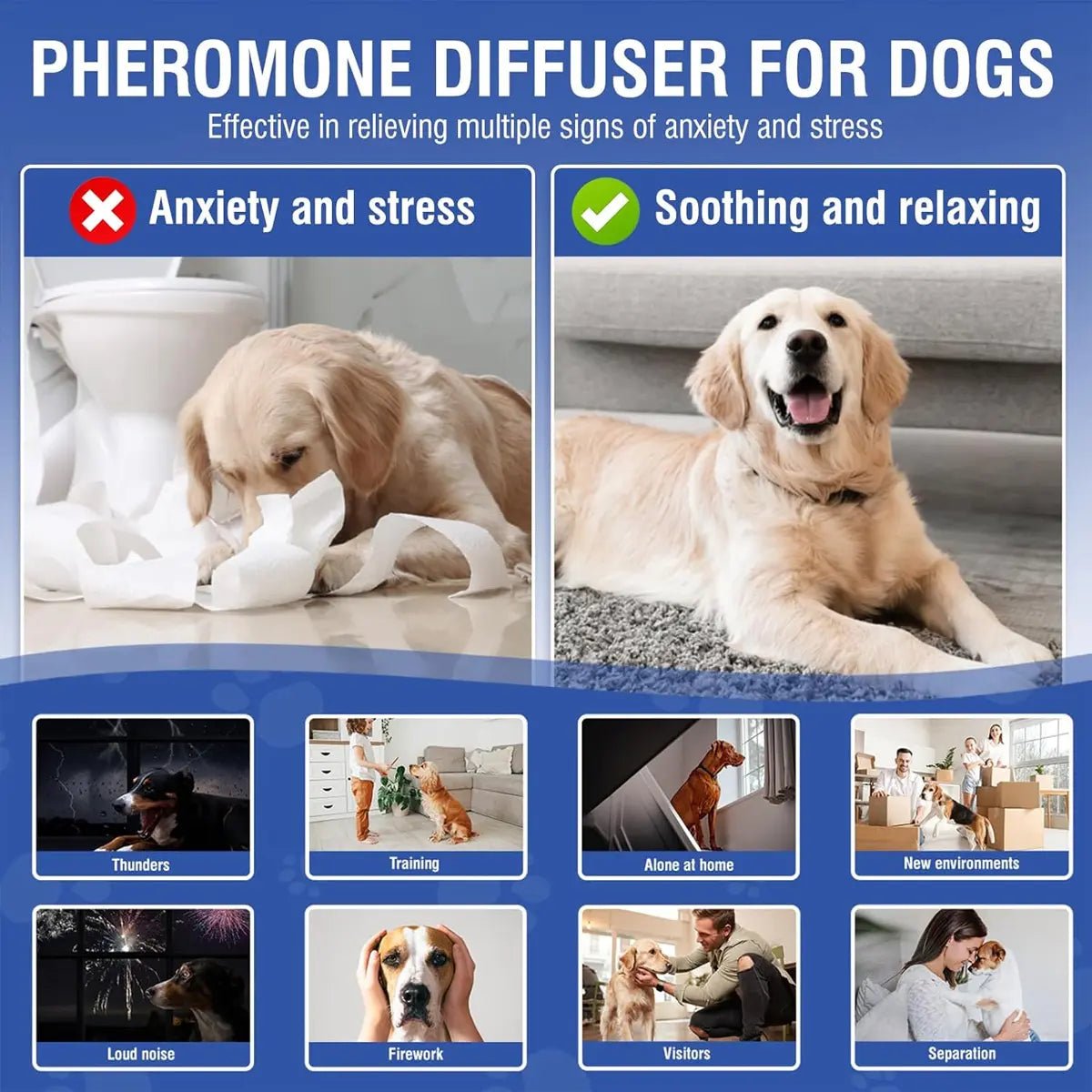 Therapet MD Dog Calming Diffuser - Pheromone Diffuser for Dogs Indoor Behavior Support, Anxiety Aid, 60 Day Long Lasting Refill Kit, Natural Formula - PetOhPets