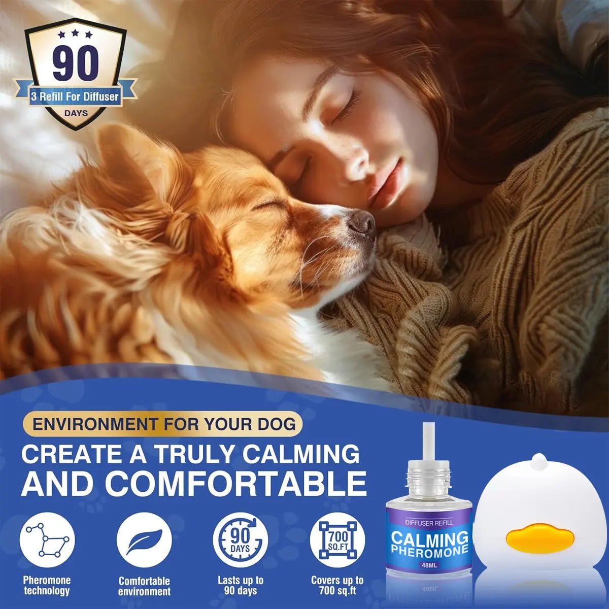 Therapet MD Dog Calming Diffuser - Pheromone Diffuser for Dogs Indoor Behavior Support, Anxiety Aid, 60 Day Long Lasting Refill Kit, Natural Formula - PetOhPets