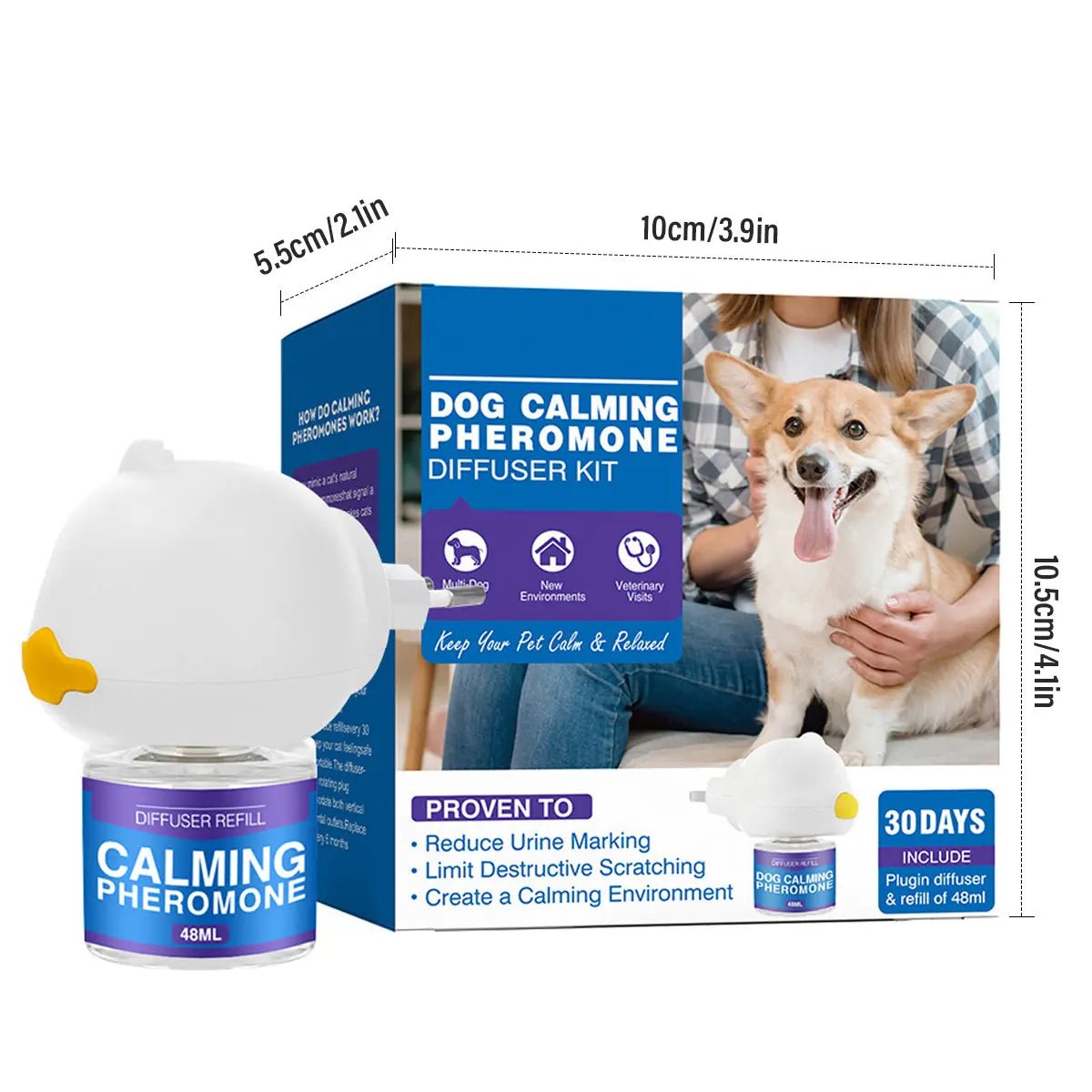 Therapet MD Dog Calming Diffuser - Pheromone Diffuser for Dogs Indoor Behavior Support, Anxiety Aid, 60 Day Long Lasting Refill Kit, Natural Formula - PetOhPets