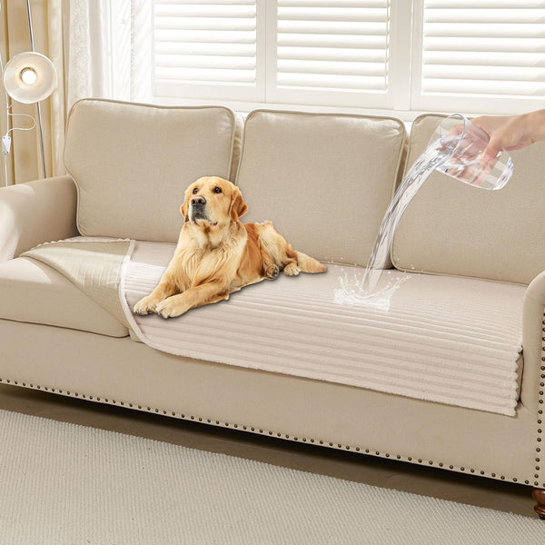 Waterproof Couch Cover for Dogs Washable,Faux Fur Pet Couch Covers for Sofa,Soft Dog Bed Cover Non-Slip Couch Covers for 3 Cushion Couch Sofa Pet Friendly (Off White, 35" X 74") - PetOhPets