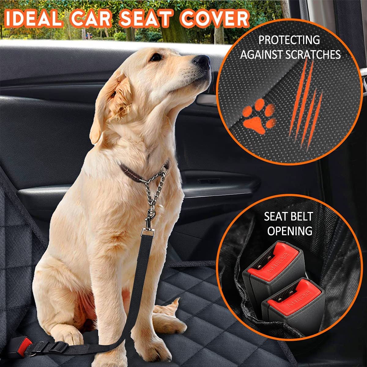 Waterproof Dog Car Seat Cover – Non - Slip Back Seat Protector with Seat Belts for Cars, Trucks & SUVs - PetOhPets