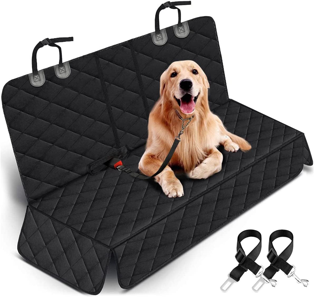 Waterproof Dog Car Seat Cover – Non - Slip Back Seat Protector with Seat Belts for Cars, Trucks & SUVs - PetOhPets