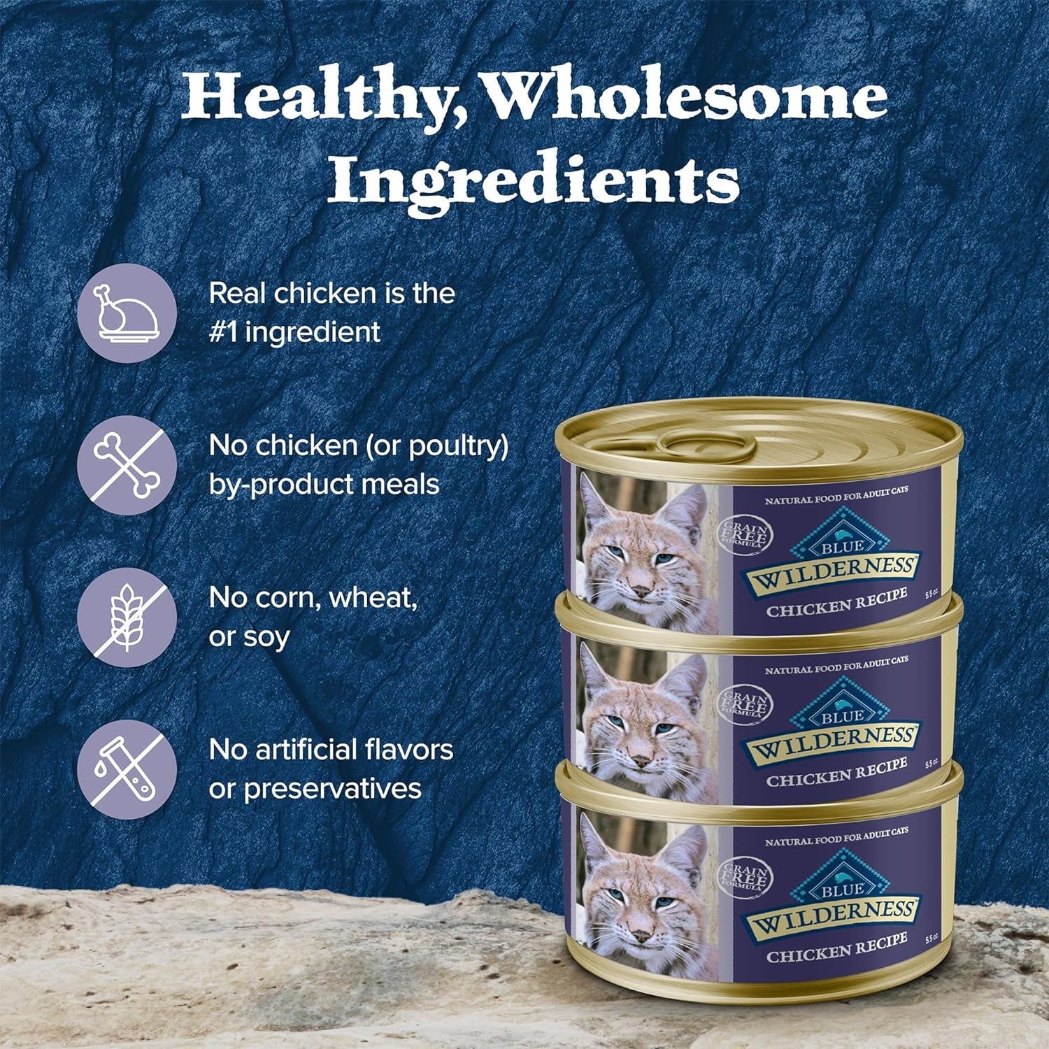 Wilderness Natural Wet Cat Food Paté, High - Protein & Grain - Free Recipe, Chicken, 5.5 - Oz. Cans (24 Count) - PetOhPets